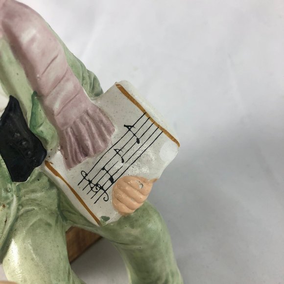 Vintage Porcelain Figurine Sitting Man in Green Suit Holding Sheet Music Hand Pa - Picture 2 of 9